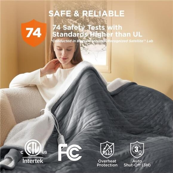Bedsure Heated Blanket Throw Blanket - Fast Heating Electric Blanket, Soft - Picture 6 of 7